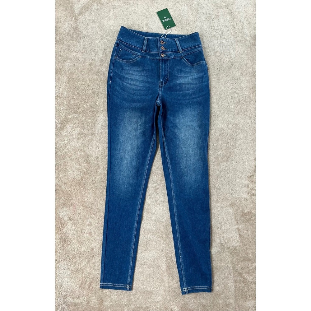 Halara High Waisted Skinny Jeans Women's Small Blue Stretch Triple‎ Button NEW
